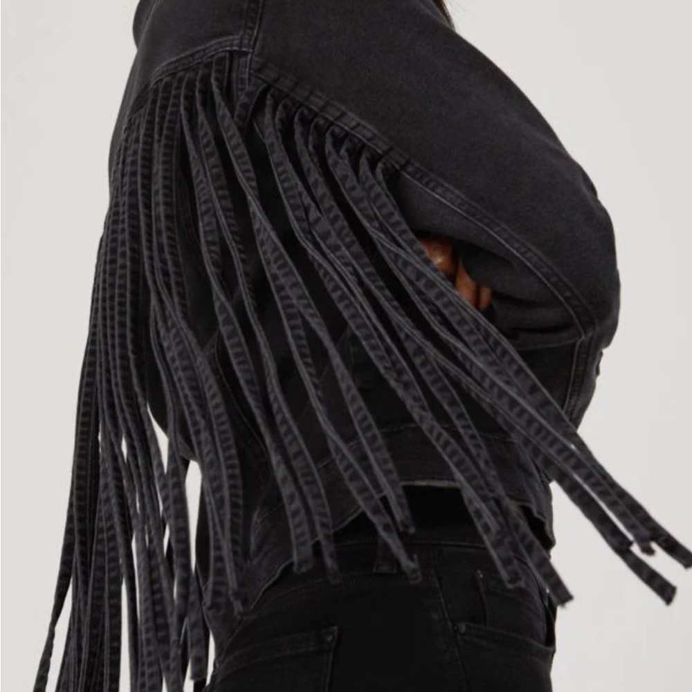 NWT MAVI Fringe Black Denim Jacket - Picture 2 of 10